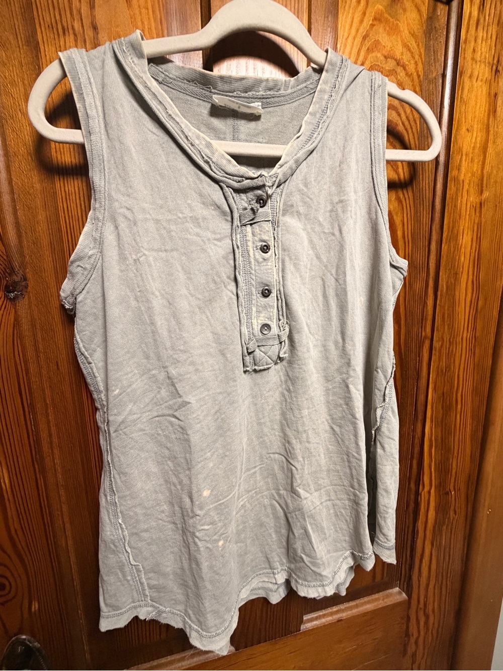 Zenana Outfitters Sleeveless Henley Tank in Light Gray